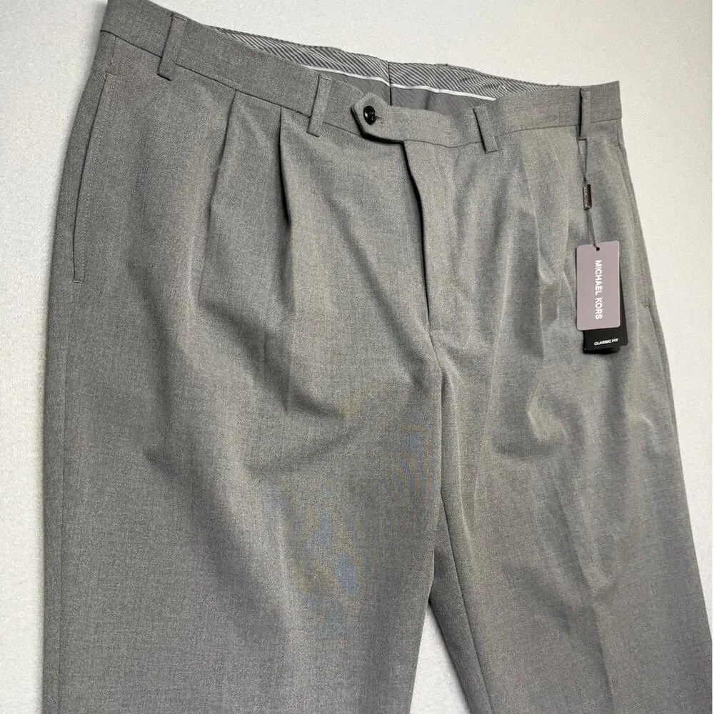 Michael Kors Men's Pleated Solid Classic Fit Pants Grey 40x32 $98